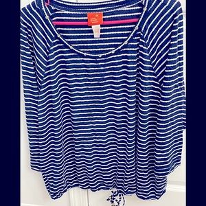 Navy/white striped “Blousy” blouse in soft material/spandex 2x